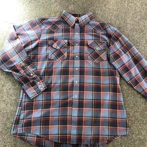 Big Mac Workwear Shirt Mens XXL Blue Plaid Pearl Snap Button Up Long Sleeve